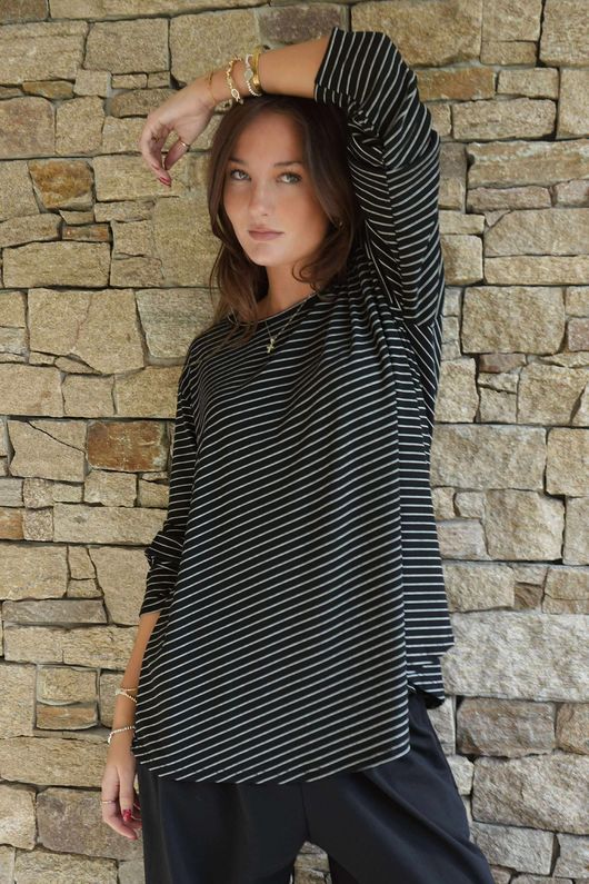 Agnes Stripe Trapeze Top Black /12=